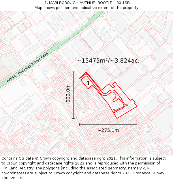 1, MARLBOROUGH AVENUE, BOOTLE, L30 1SB: Plot and title map