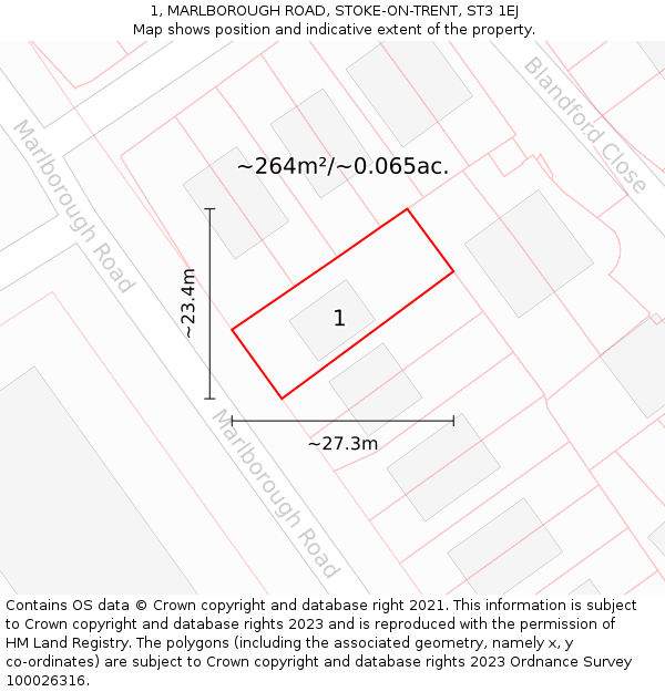 1, MARLBOROUGH ROAD, STOKE-ON-TRENT, ST3 1EJ: Plot and title map