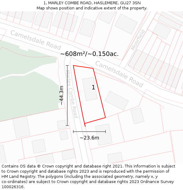 1, MARLEY COMBE ROAD, HASLEMERE, GU27 3SN: Plot and title map