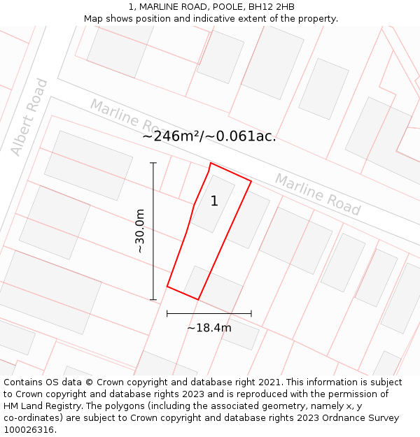 1, MARLINE ROAD, POOLE, BH12 2HB: Plot and title map