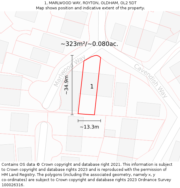 1, MARLWOOD WAY, ROYTON, OLDHAM, OL2 5DT: Plot and title map