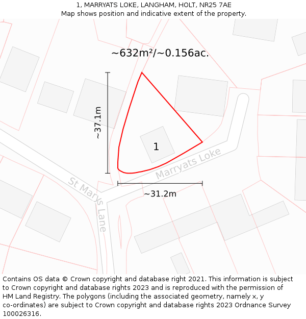 1, MARRYATS LOKE, LANGHAM, HOLT, NR25 7AE: Plot and title map