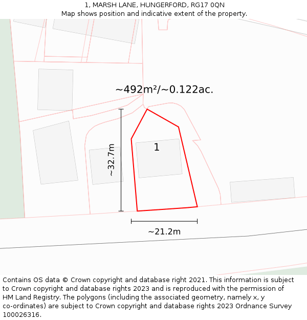 1, MARSH LANE, HUNGERFORD, RG17 0QN: Plot and title map