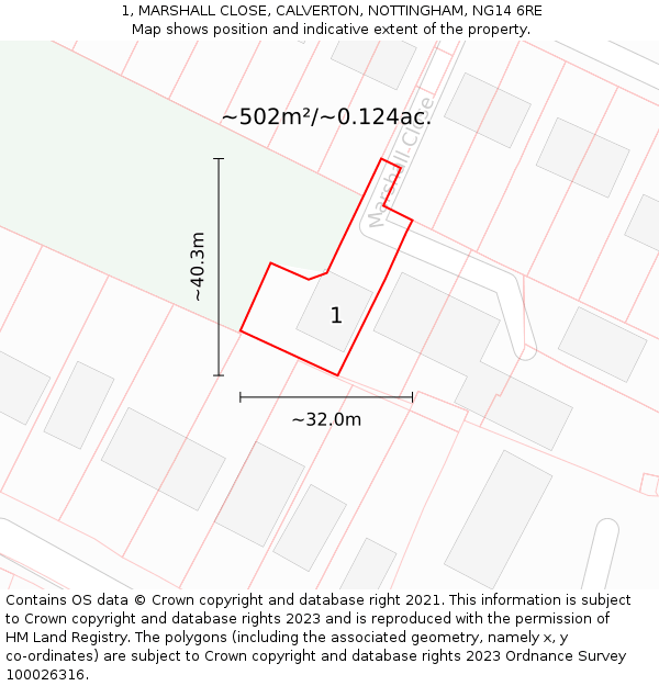 1, MARSHALL CLOSE, CALVERTON, NOTTINGHAM, NG14 6RE: Plot and title map