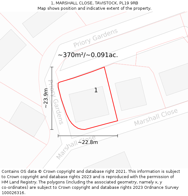 1, MARSHALL CLOSE, TAVISTOCK, PL19 9RB: Plot and title map