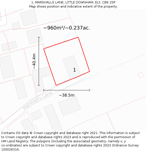 1, MARSHALLS LANE, LITTLE DOWNHAM, ELY, CB6 2SP: Plot and title map