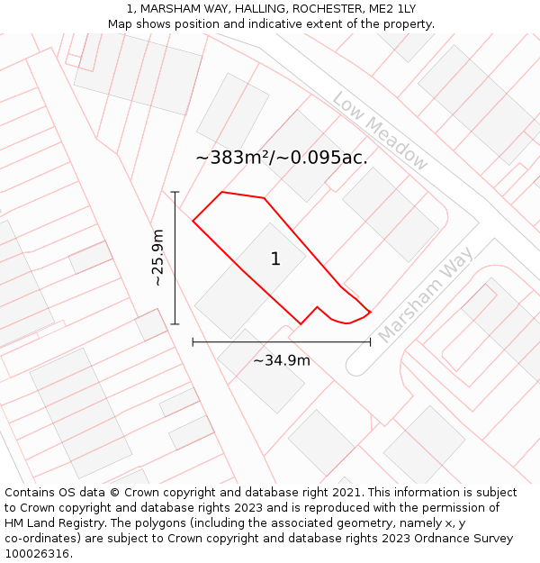 1, MARSHAM WAY, HALLING, ROCHESTER, ME2 1LY: Plot and title map