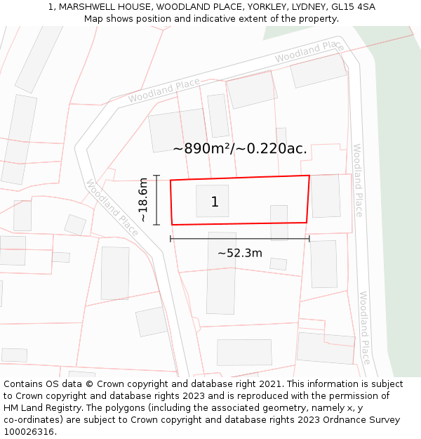 1, MARSHWELL HOUSE, WOODLAND PLACE, YORKLEY, LYDNEY, GL15 4SA: Plot and title map