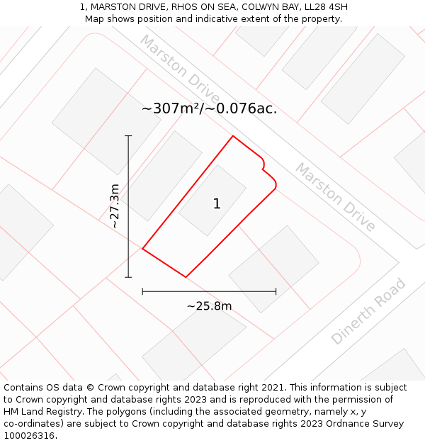 1, MARSTON DRIVE, RHOS ON SEA, COLWYN BAY, LL28 4SH: Plot and title map