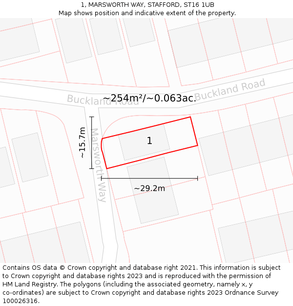 1, MARSWORTH WAY, STAFFORD, ST16 1UB: Plot and title map