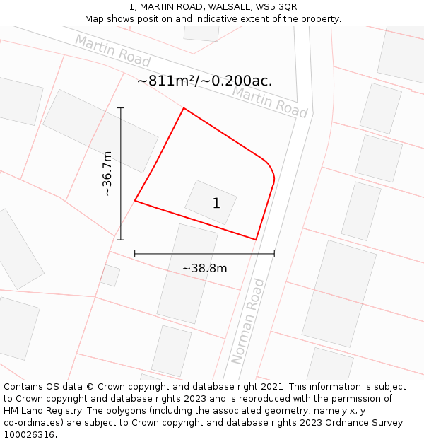 1, MARTIN ROAD, WALSALL, WS5 3QR: Plot and title map