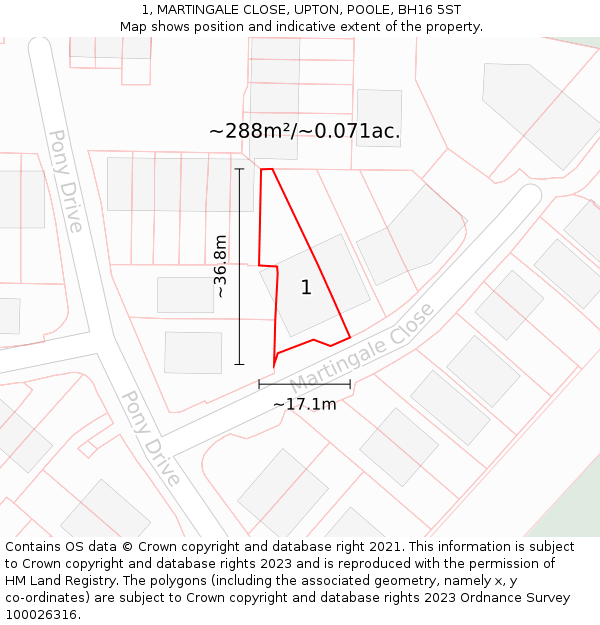 1, MARTINGALE CLOSE, UPTON, POOLE, BH16 5ST: Plot and title map