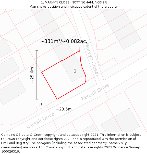 1, MARVYN CLOSE, NOTTINGHAM, NG6 9FJ: Plot and title map