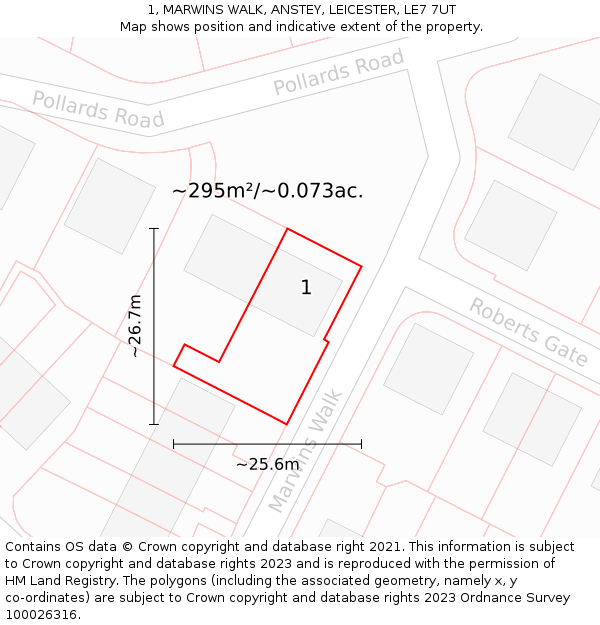 1, MARWINS WALK, ANSTEY, LEICESTER, LE7 7UT: Plot and title map