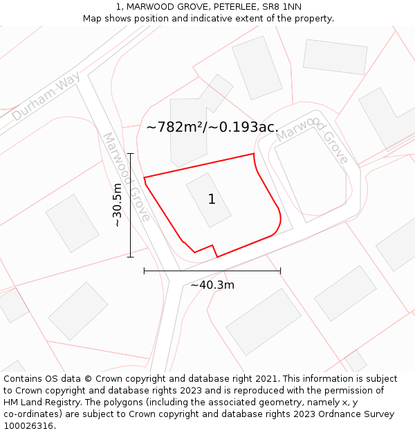 1, MARWOOD GROVE, PETERLEE, SR8 1NN: Plot and title map