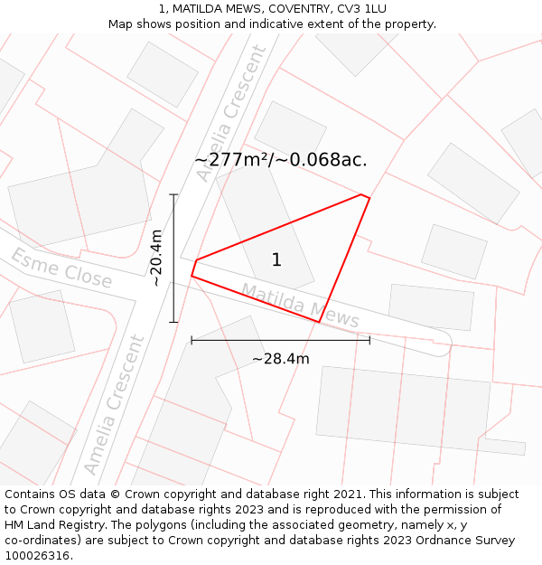 1, MATILDA MEWS, COVENTRY, CV3 1LU: Plot and title map