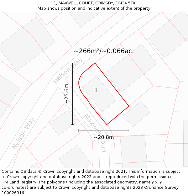 1, MAXWELL COURT, GRIMSBY, DN34 5TX: Plot and title map