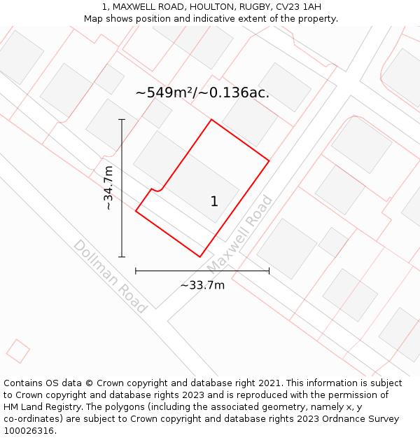 1, MAXWELL ROAD, HOULTON, RUGBY, CV23 1AH: Plot and title map