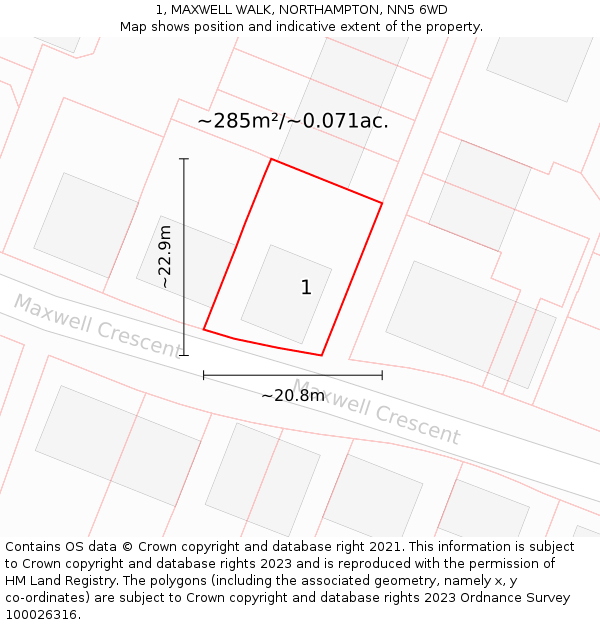 1, MAXWELL WALK, NORTHAMPTON, NN5 6WD: Plot and title map