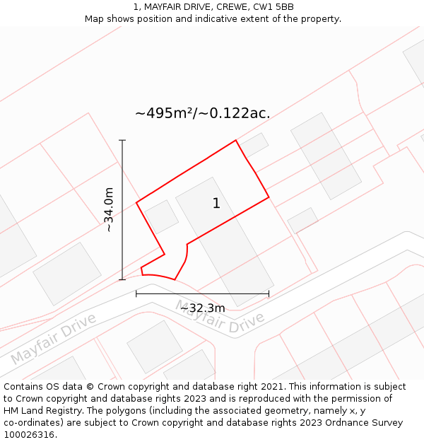 1, MAYFAIR DRIVE, CREWE, CW1 5BB: Plot and title map