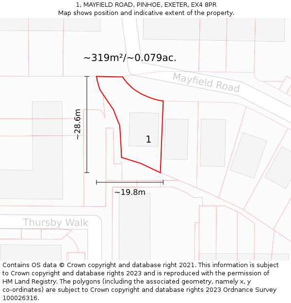 1, MAYFIELD ROAD, PINHOE, EXETER, EX4 8PR: Plot and title map