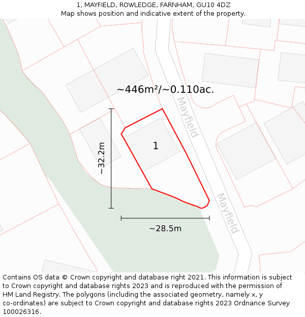 1, MAYFIELD, ROWLEDGE, FARNHAM, GU10 4DZ: Plot and title map