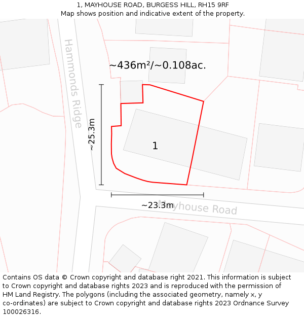 1, MAYHOUSE ROAD, BURGESS HILL, RH15 9RF: Plot and title map