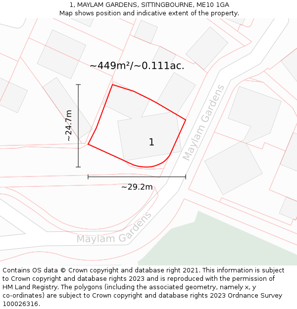 1, MAYLAM GARDENS, SITTINGBOURNE, ME10 1GA: Plot and title map