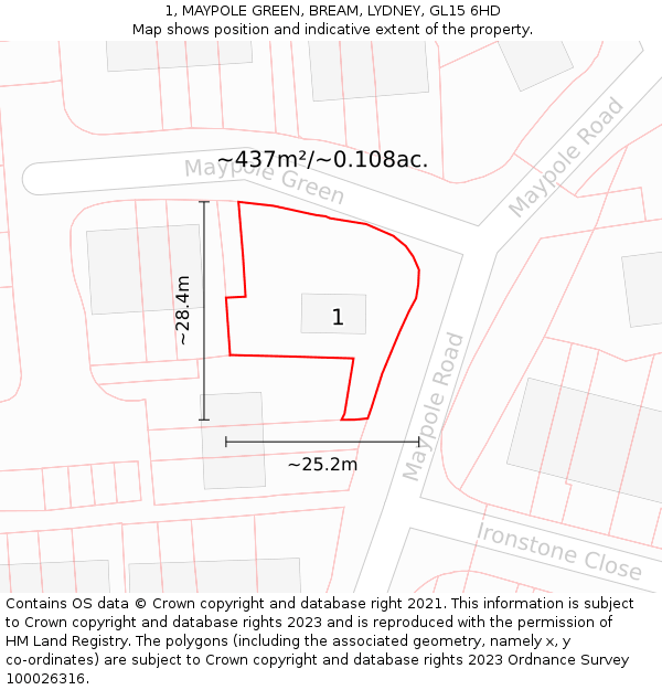 1, MAYPOLE GREEN, BREAM, LYDNEY, GL15 6HD: Plot and title map