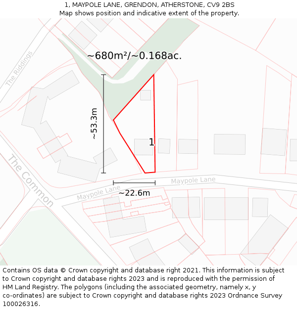 1, MAYPOLE LANE, GRENDON, ATHERSTONE, CV9 2BS: Plot and title map