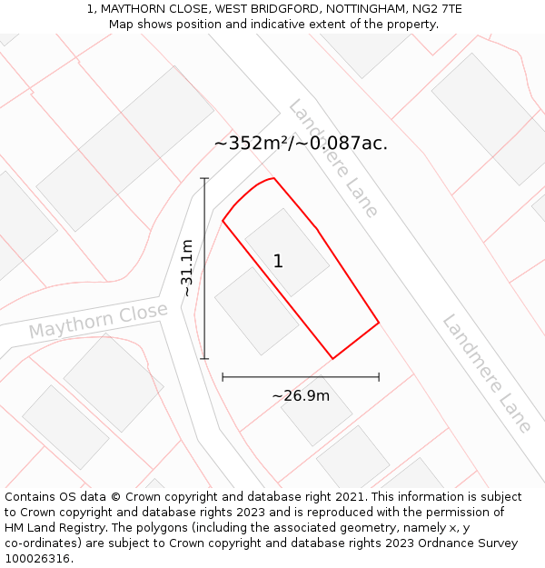 1, MAYTHORN CLOSE, WEST BRIDGFORD, NOTTINGHAM, NG2 7TE: Plot and title map