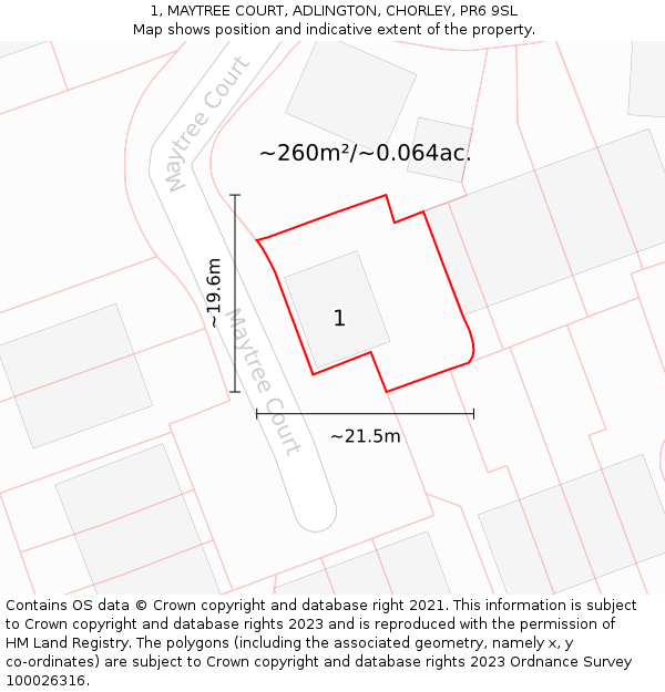 1, MAYTREE COURT, ADLINGTON, CHORLEY, PR6 9SL: Plot and title map
