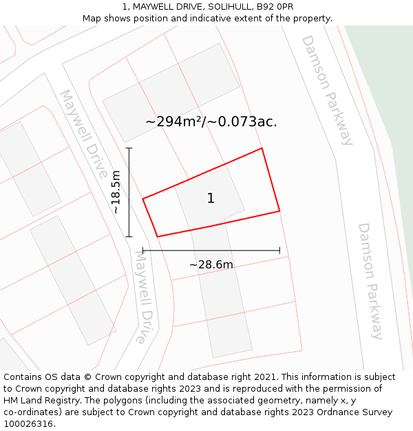 1, MAYWELL DRIVE, SOLIHULL, B92 0PR: Plot and title map