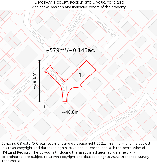 1, MCSHANE COURT, POCKLINGTON, YORK, YO42 2GQ: Plot and title map