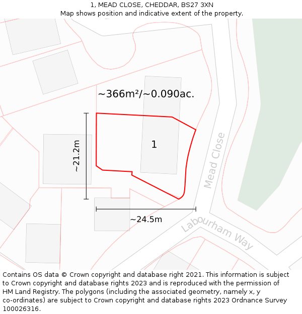 1, MEAD CLOSE, CHEDDAR, BS27 3XN: Plot and title map