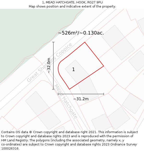 1, MEAD HATCHGATE, HOOK, RG27 9PU: Plot and title map