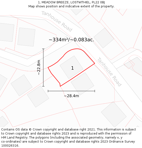 1, MEADOW BREEZE, LOSTWITHIEL, PL22 0BJ: Plot and title map