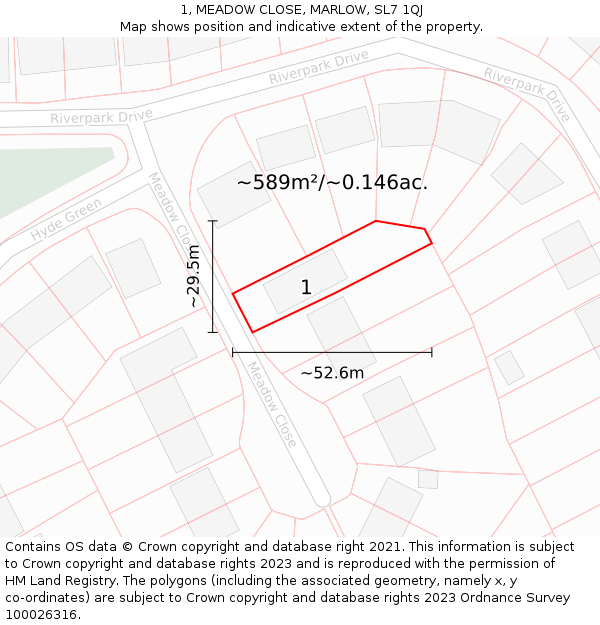 1, MEADOW CLOSE, MARLOW, SL7 1QJ: Plot and title map