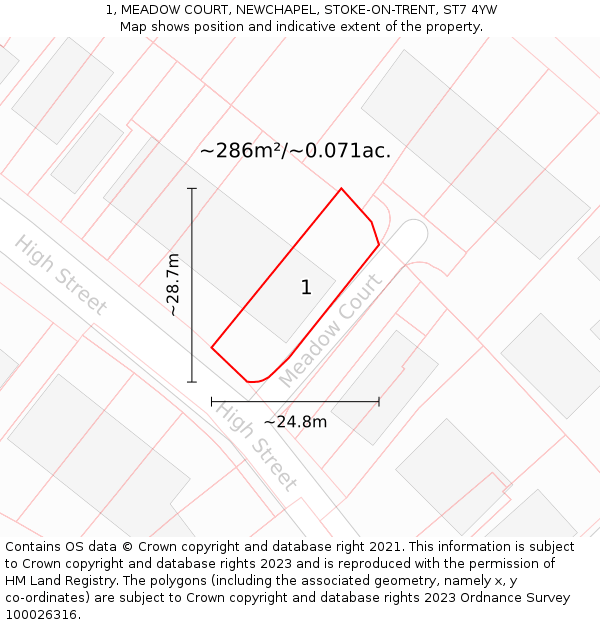 1, MEADOW COURT, NEWCHAPEL, STOKE-ON-TRENT, ST7 4YW: Plot and title map
