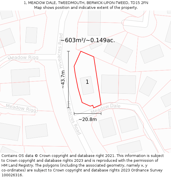 1, MEADOW DALE, TWEEDMOUTH, BERWICK-UPON-TWEED, TD15 2FN: Plot and title map