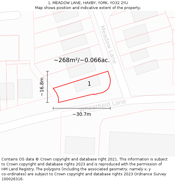 1, MEADOW LANE, HAXBY, YORK, YO32 2YU: Plot and title map