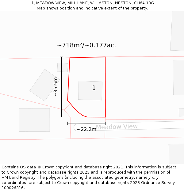 1, MEADOW VIEW, MILL LANE, WILLASTON, NESTON, CH64 1RG: Plot and title map