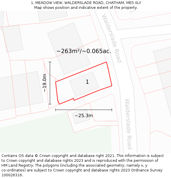 1, MEADOW VIEW, WALDERSLADE ROAD, CHATHAM, ME5 0LY: Plot and title map