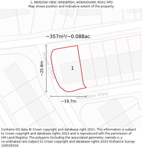 1, MEADOW VIEW, WINNERSH, WOKINGHAM, RG41 5PD: Plot and title map