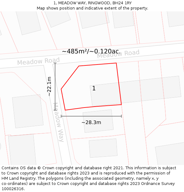 1, MEADOW WAY, RINGWOOD, BH24 1RY: Plot and title map