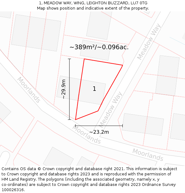 1, MEADOW WAY, WING, LEIGHTON BUZZARD, LU7 0TG: Plot and title map