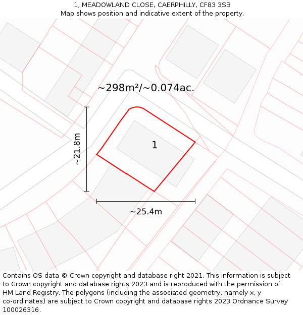 1, MEADOWLAND CLOSE, CAERPHILLY, CF83 3SB: Plot and title map