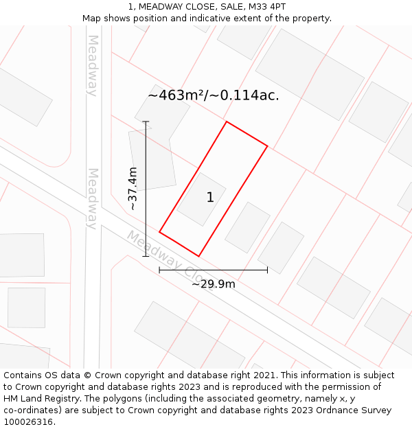 1, MEADWAY CLOSE, SALE, M33 4PT: Plot and title map