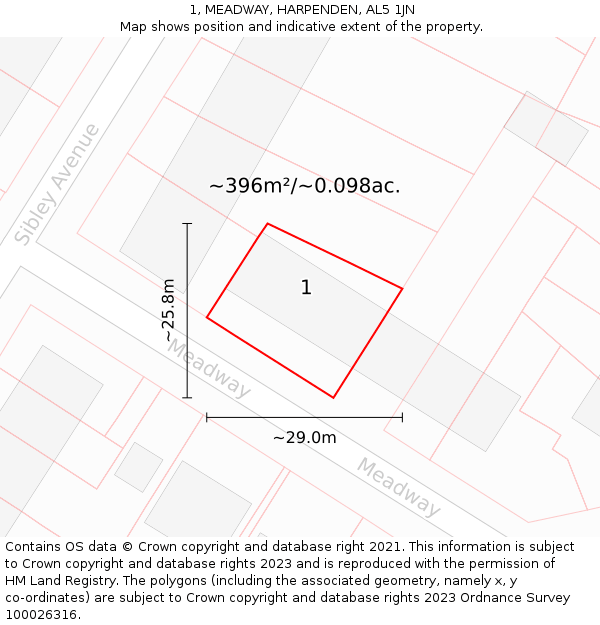 1, MEADWAY, HARPENDEN, AL5 1JN: Plot and title map