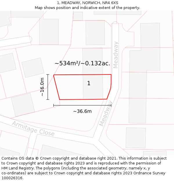 1, MEADWAY, NORWICH, NR4 6XS: Plot and title map